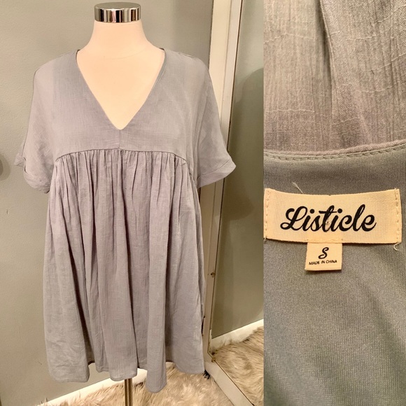 Women’s Babydoll Blouse Drop waist Listicle Powder Blue S - Picture 2 of 10